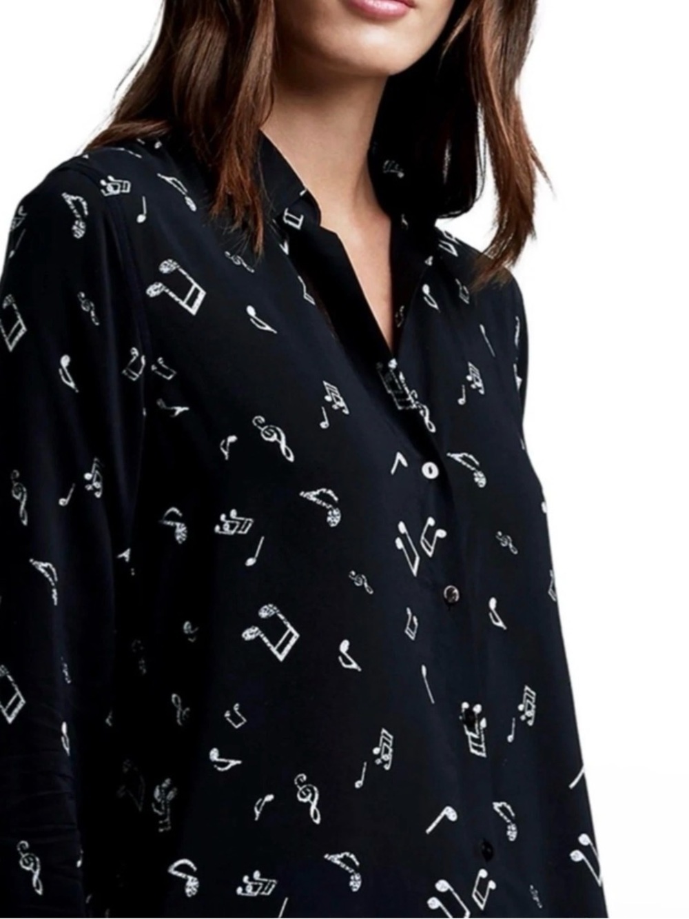 L'AGENCE Black Blouse with White Music Note Print